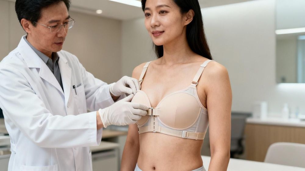 Mặc áo định hình sau phẫu thuật nâng ngực giúp cố định túi độn và hỗ trợ giảm sưng đau quanh vòng một.
